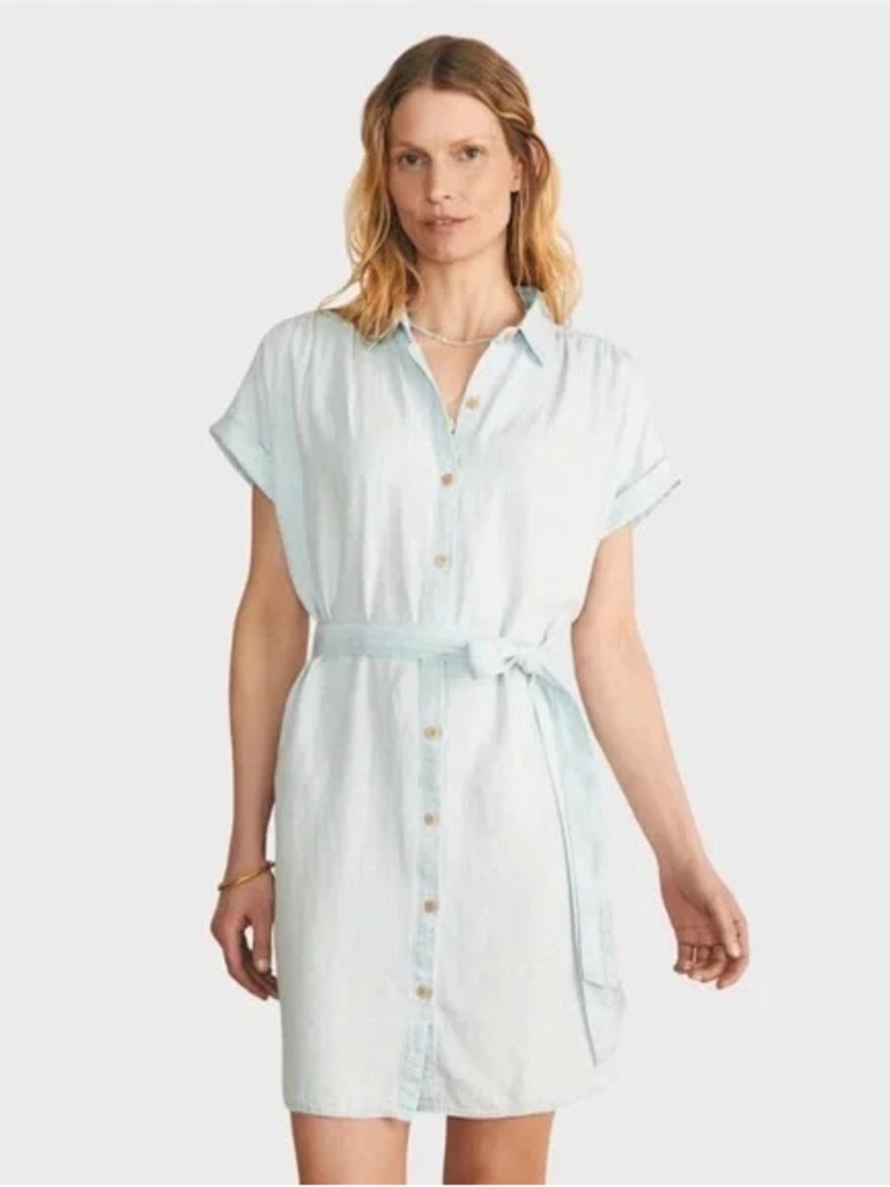 Faherty Breeze Lyocell Linen Shirt Dress Icy Blue Oversized Sz XL NWOT